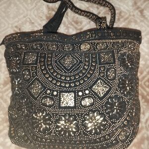 Embellished Black and Gold Tote Bag